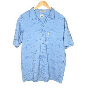 Columbia River Lodge Shirt Men's Extra Large XL Blue Fish Print shirt